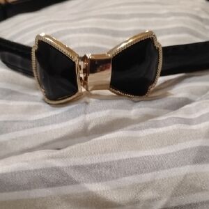 Women's Black Bow Accent Belt with Gold Trim